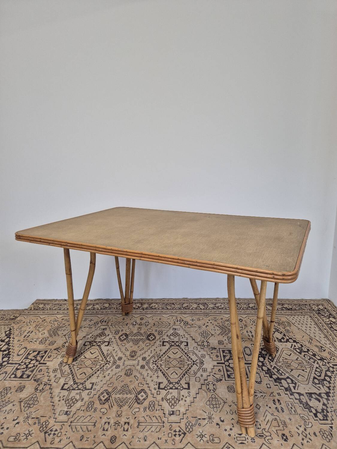 Rattan compass leg dining table, 1950s