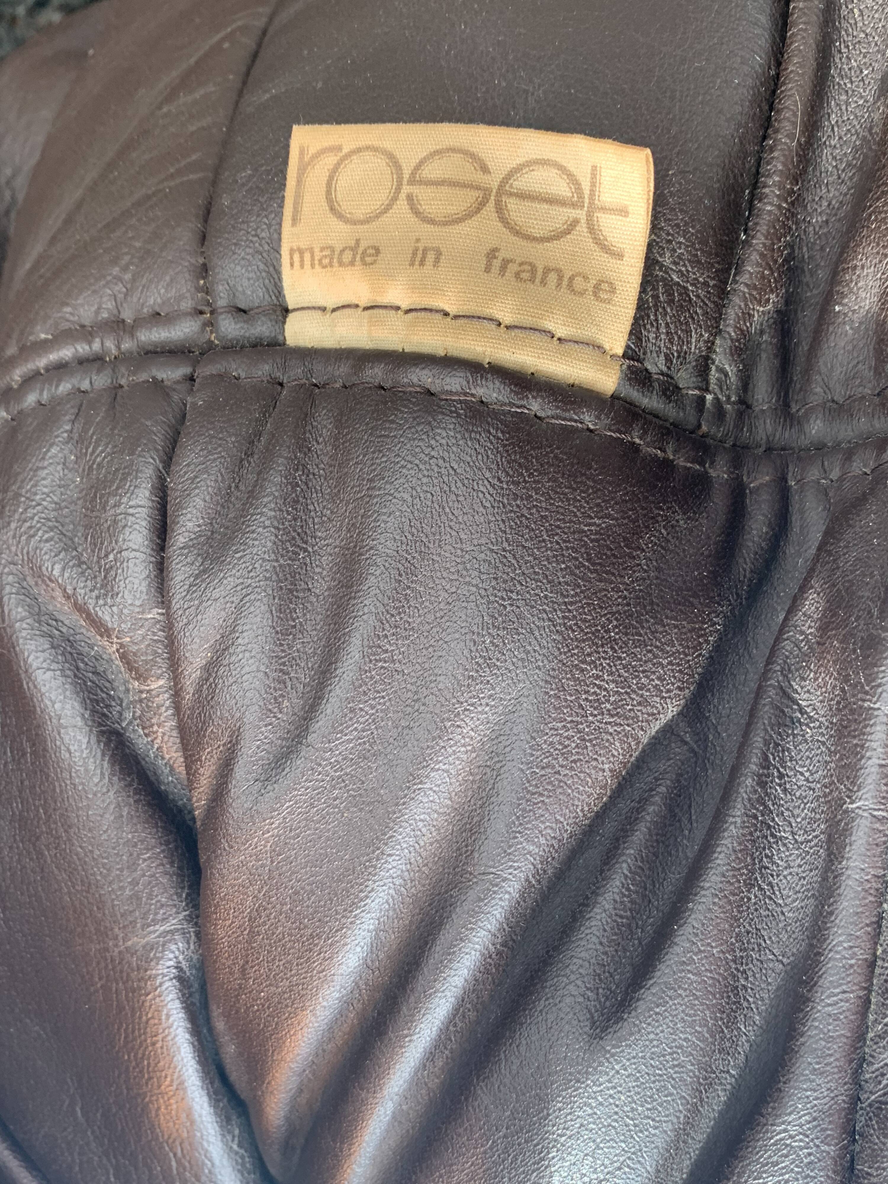 Pair of armchairs and ottoman leather Marsala by Michel Ducaroy for Ligne Roset 1970