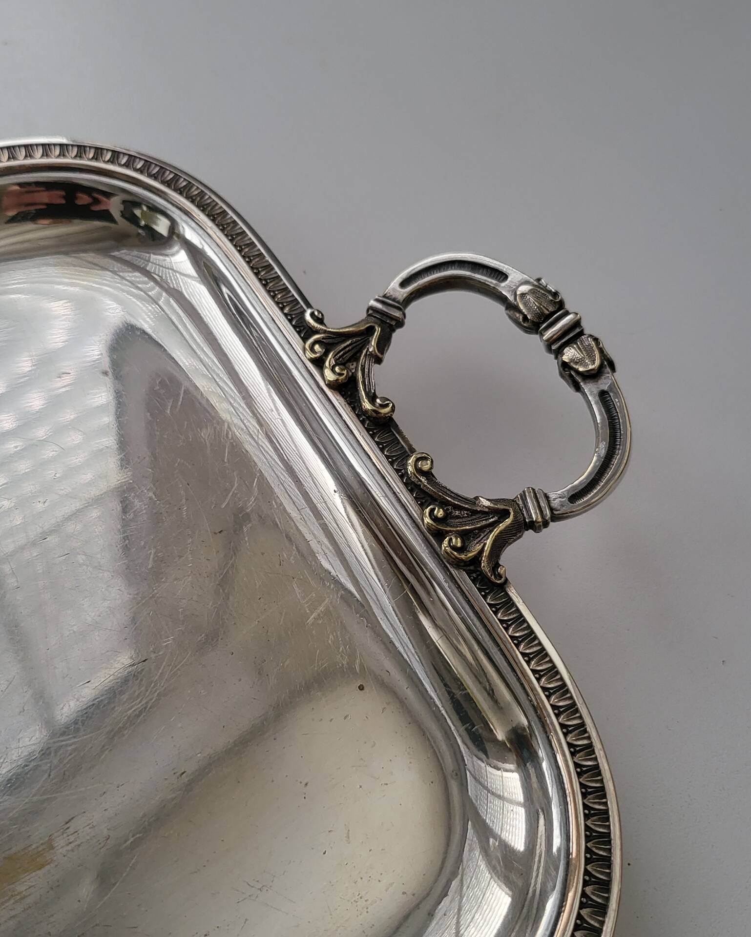 Small tray with metal handles in silver-plated by silversmith Durousseau.