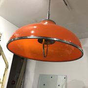 1960s Round Orange Chrome Pendant Light Guzzini style Bedroom Ceiling Lamp