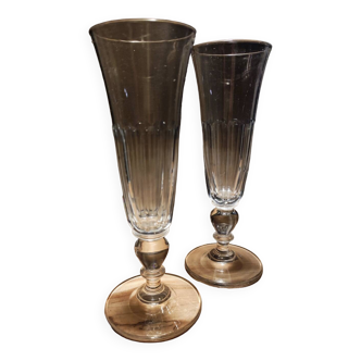 2 champagne flutes with cut sides, late 19th century