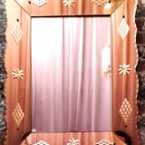 Vintage Venetian mirror with pink edge and engraved decorations from the 50s / 60s