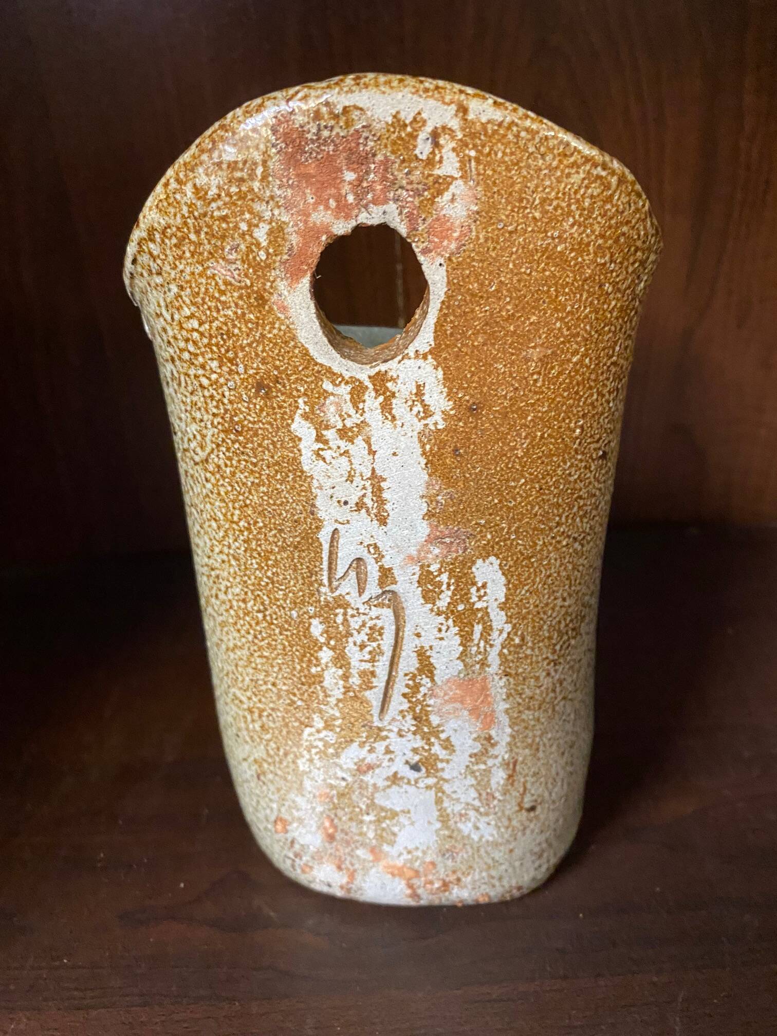Salt stoneware vase signed jean claude monange blue flower place or hang