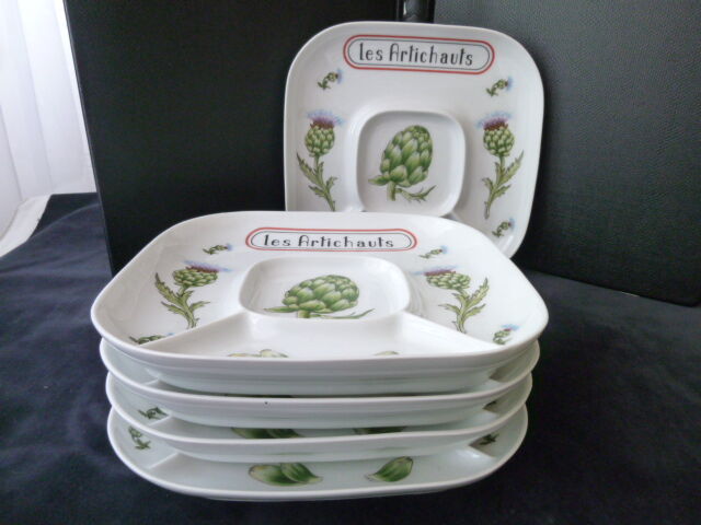 Set of 5 porcelain artichoke plates Creation Florence de Limoges