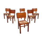 Set of 6 straw wood chairs 1950