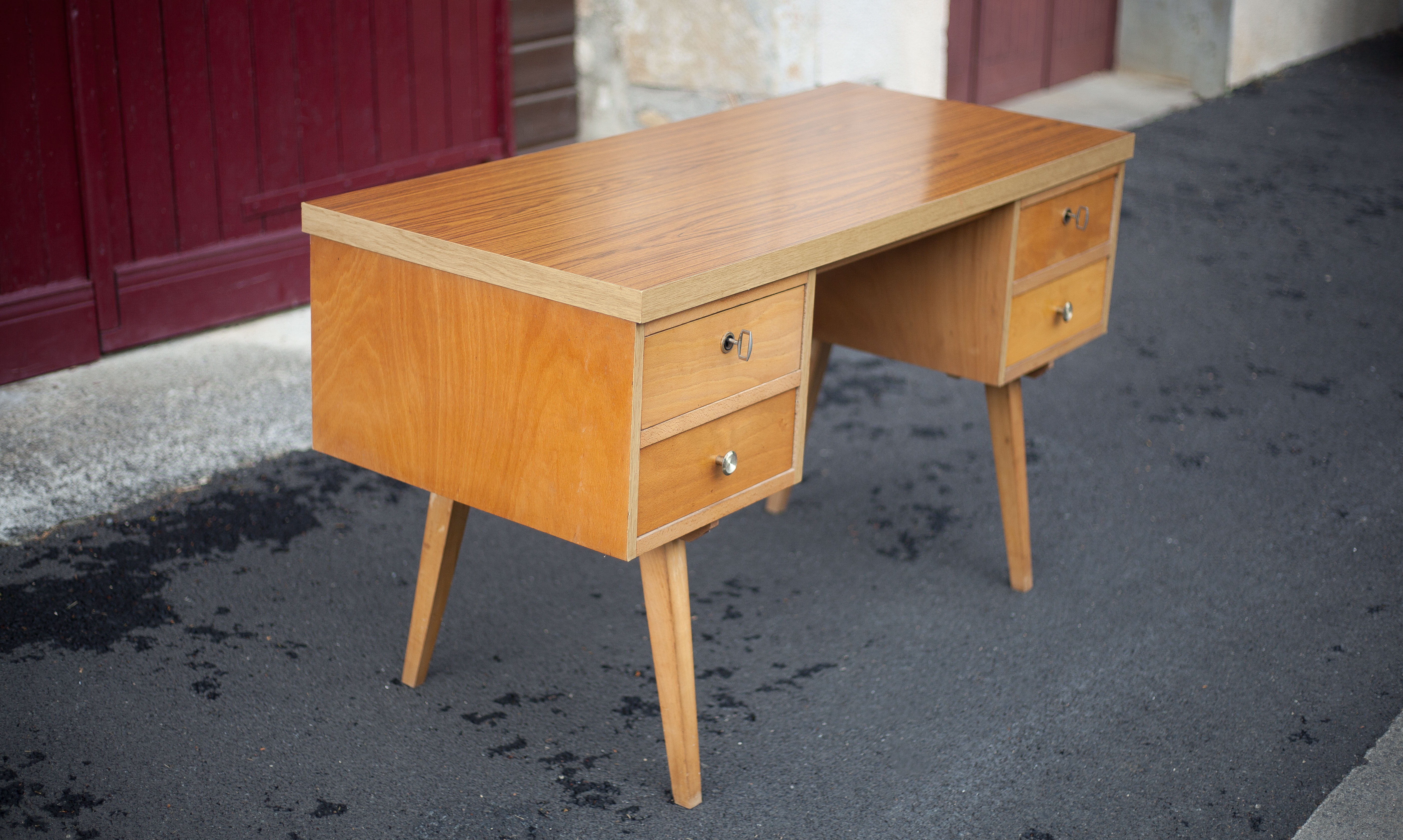 German 60s office in beech wood, compass feet