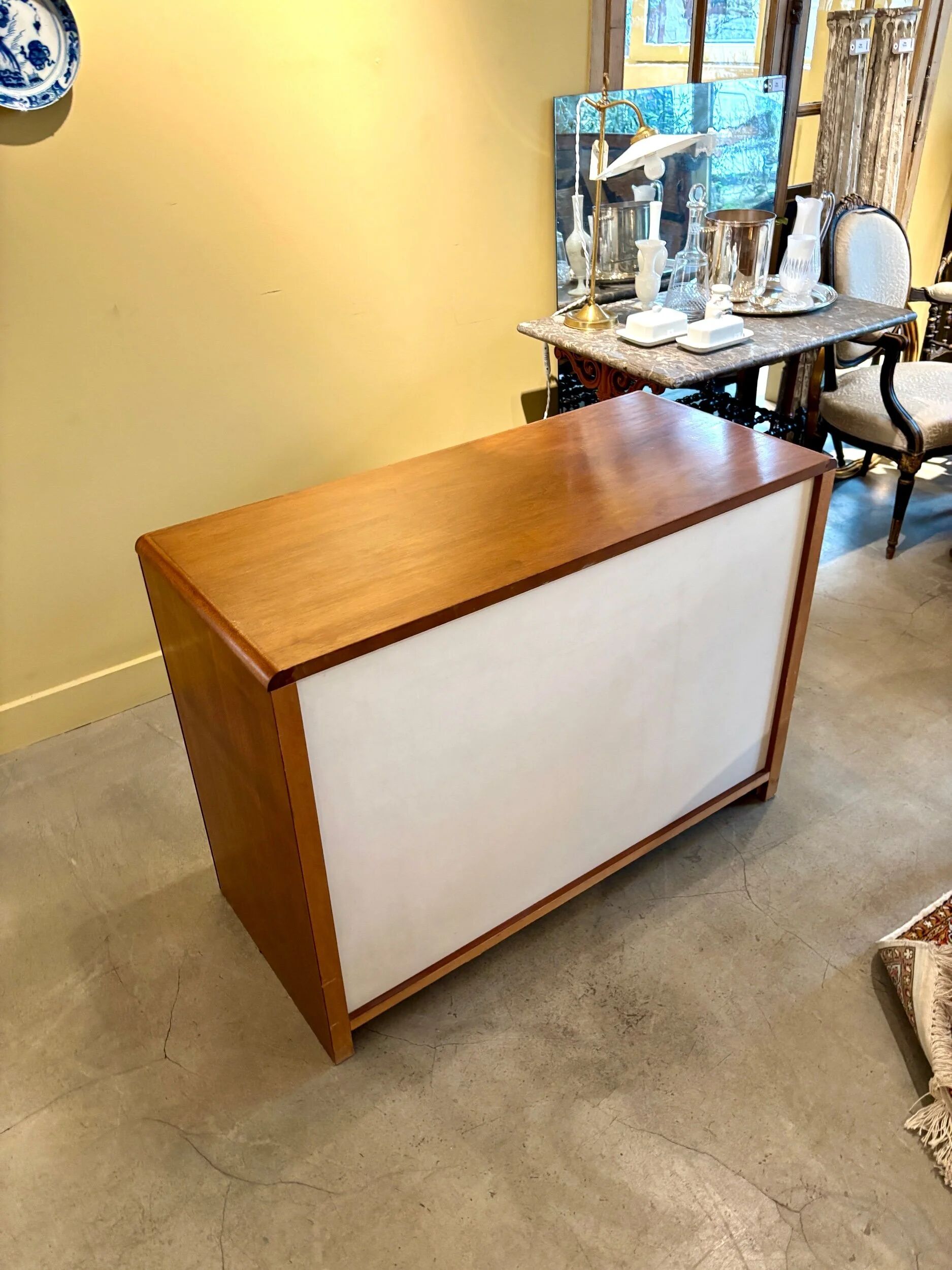 Chest of drawers, buffet with 3 drawers, 1 door in dark wood, France 1982