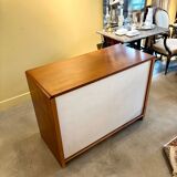 Chest of drawers, buffet with 3 drawers, 1 door in dark wood, France 1982
