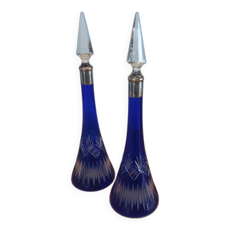 Paire de carafes cobalt