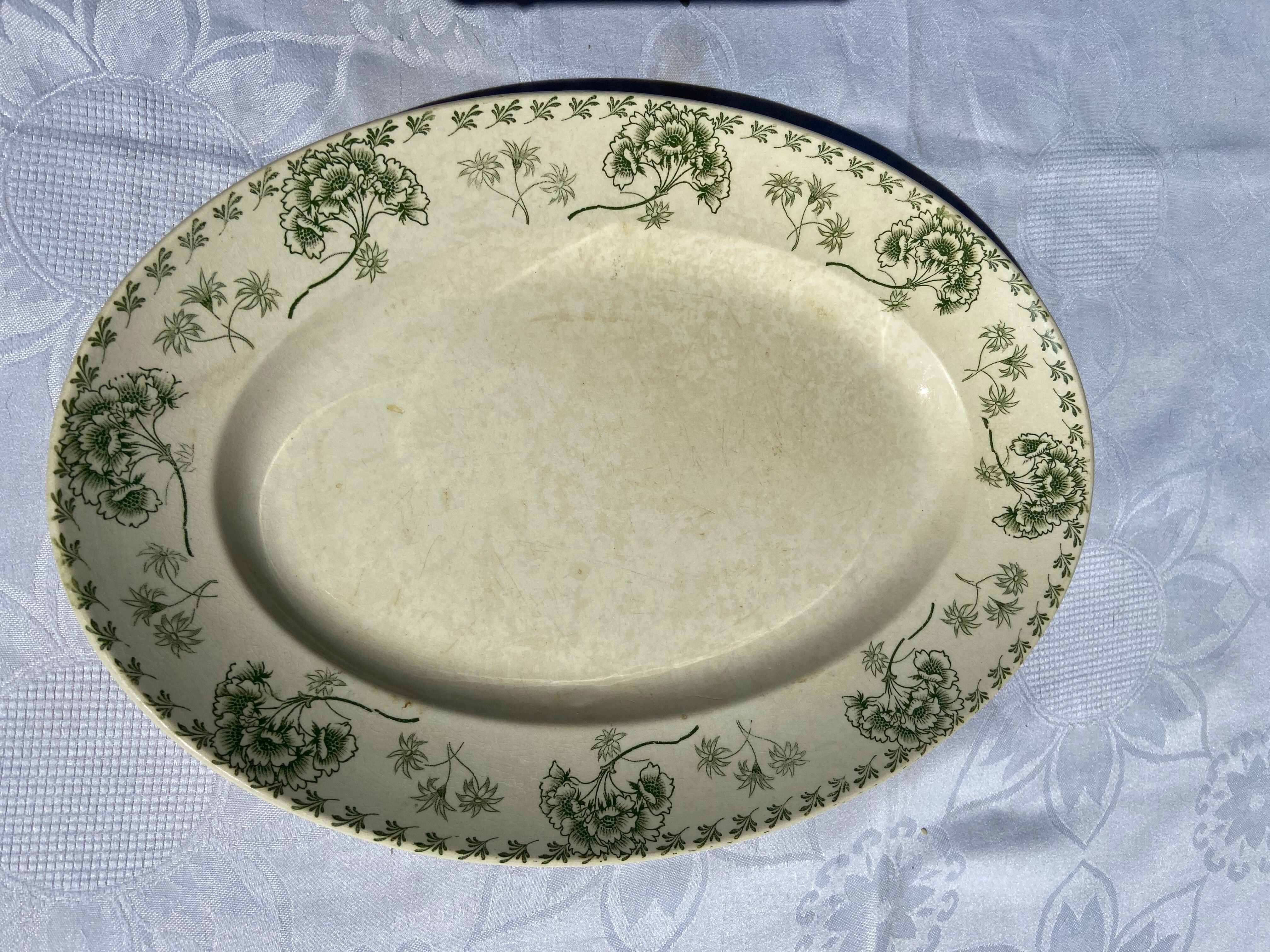 Large antique serving dish Sarreguemines Palmyre – floral earthenware v