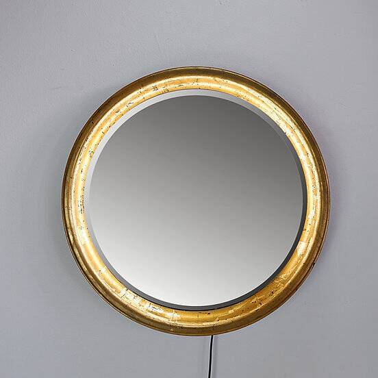Large round wall light mirror gold leaf - 1960s - Ø66cm