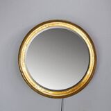 Large round wall light mirror gold leaf - 1960s - Ø66cm