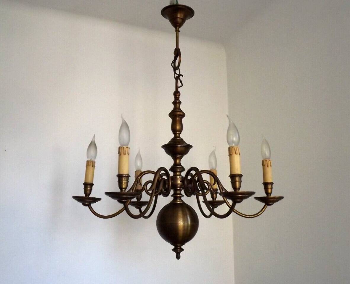 Large Vintage Bronze 6 Light Flemish Chandelier Birds Head Detail 4759