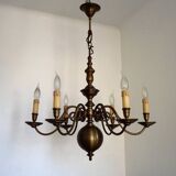Large Vintage Bronze 6 Light Flemish Chandelier Birds Head Detail 4759