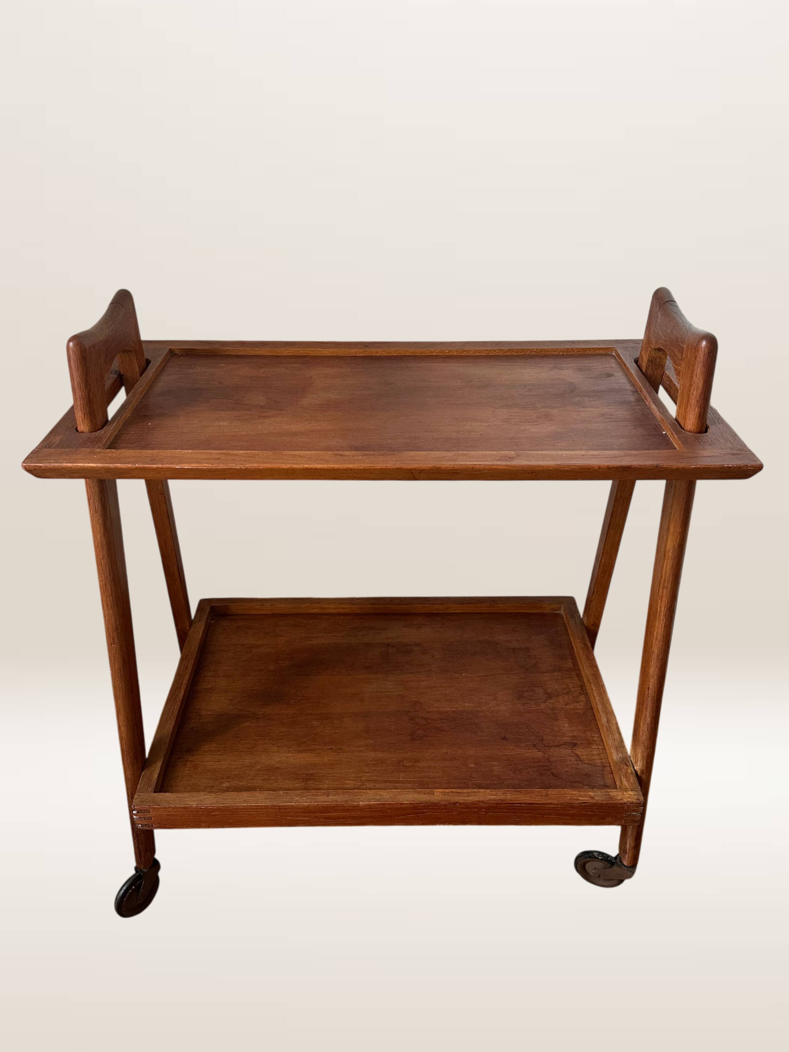 Scandinavian teak rolling dessert trolley