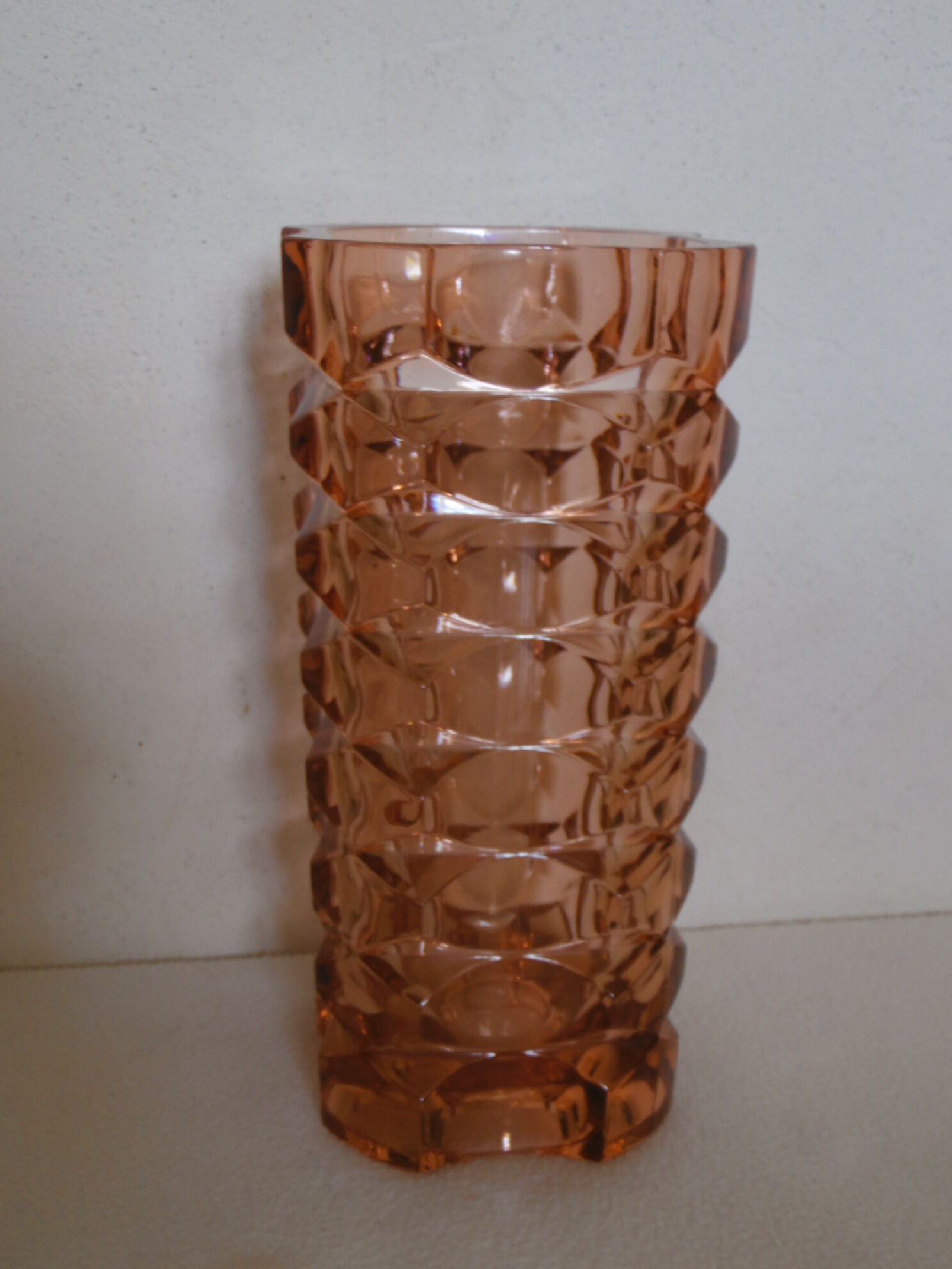 Cut glass vase pink blush