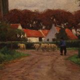 Great landscape painting signed G. V. Hoven and dated 1918
