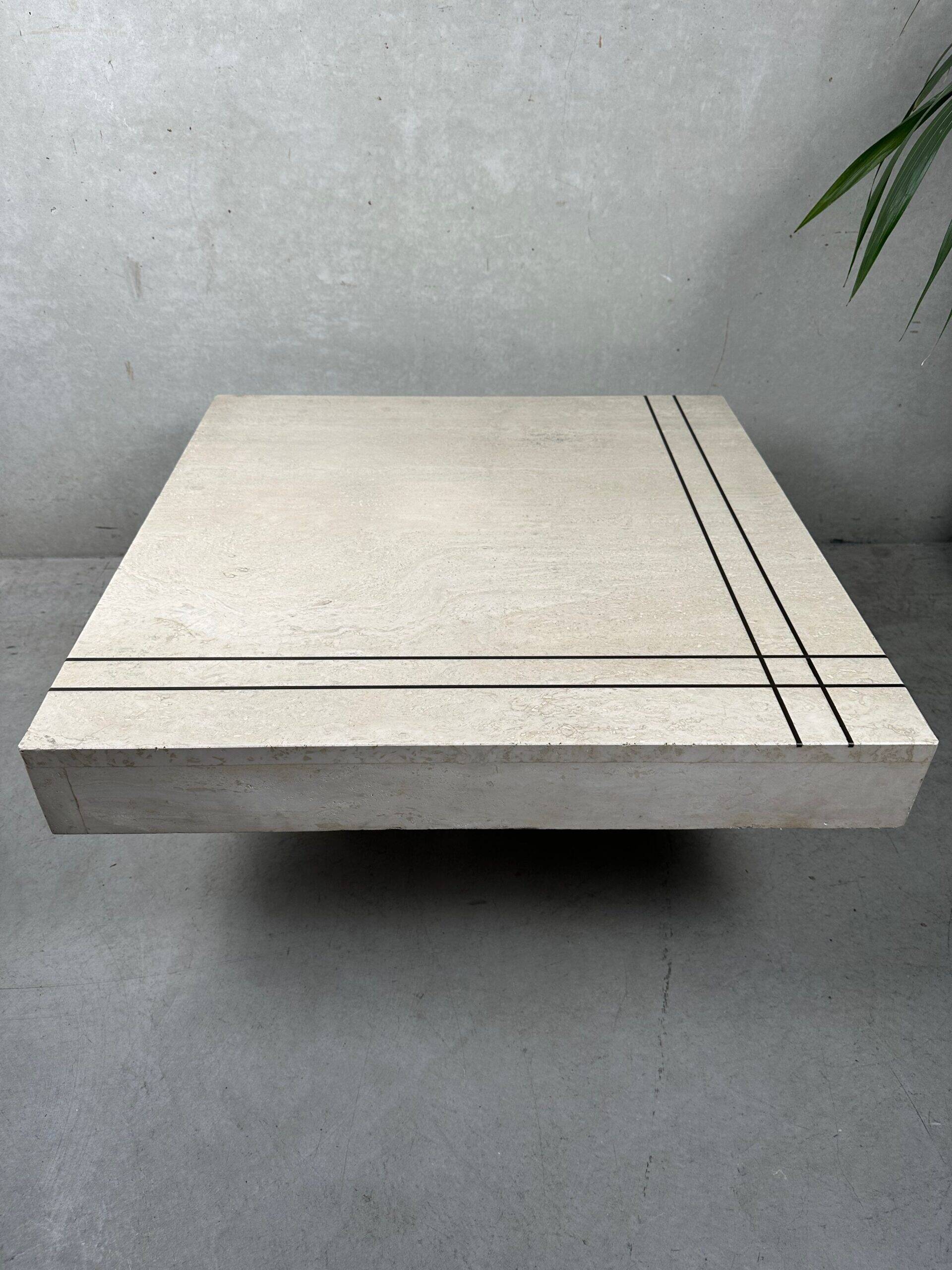 Vintage coffee table / side table – travertine and brass