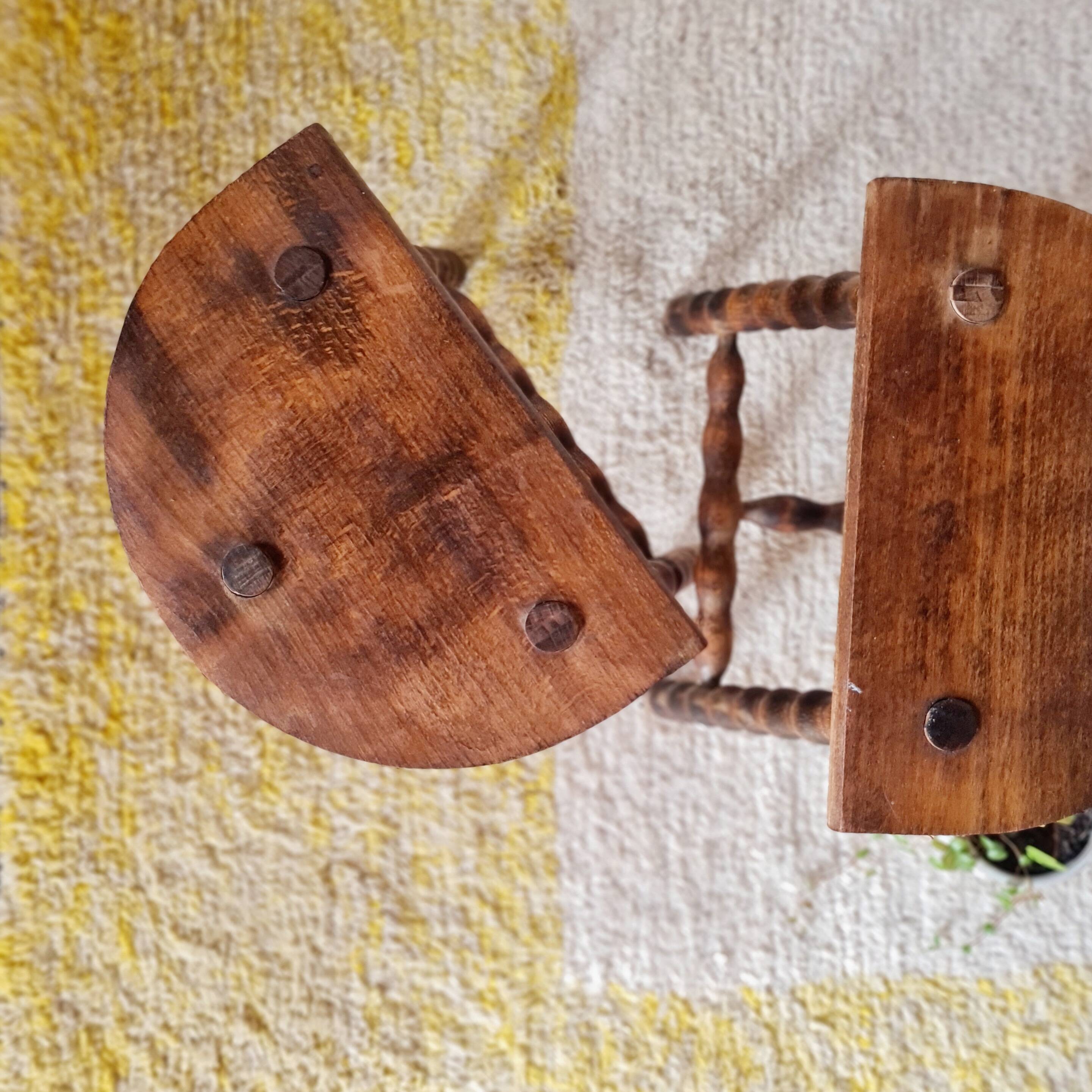 Wooden tripod stools - pair of turned leg bedside tables