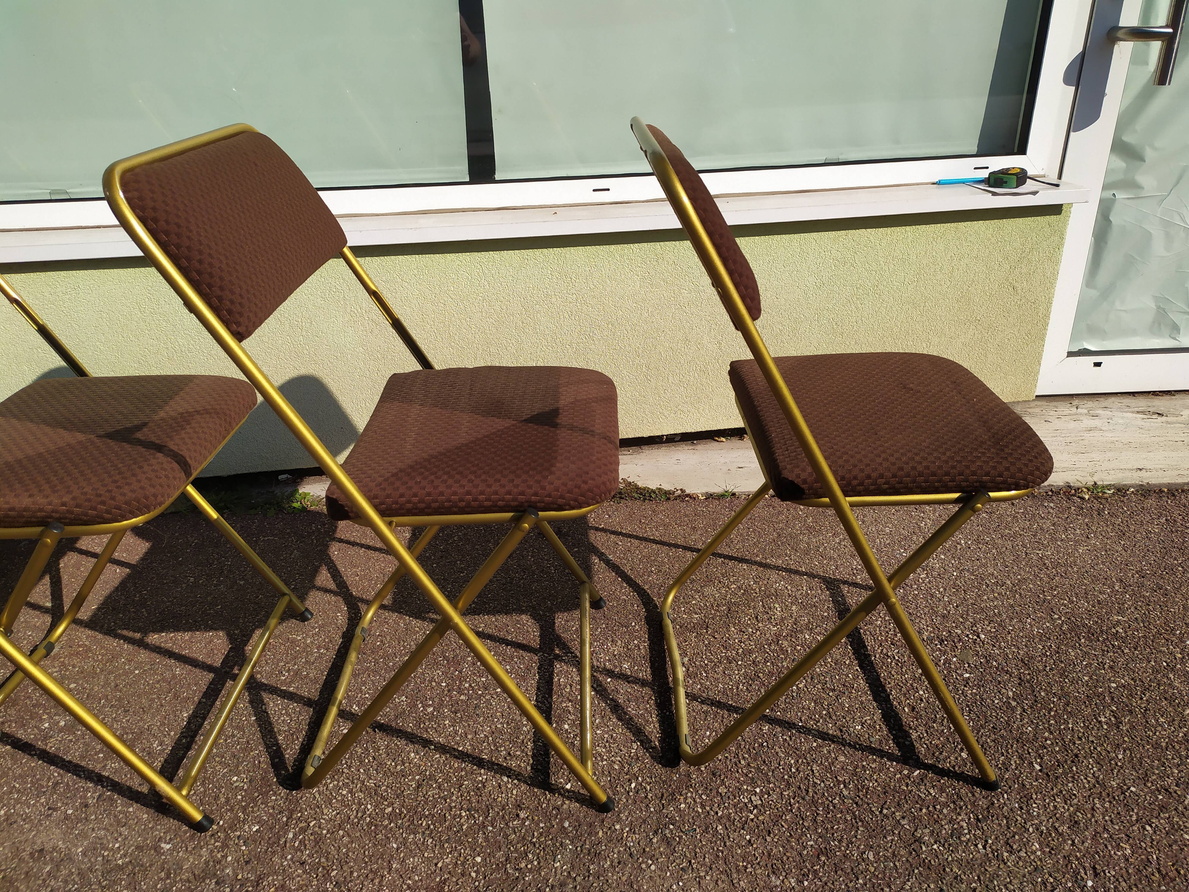 Lot de 4 chaise lafuma pliante damier marron doré