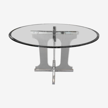 Round table base in plexiglass and chrome metal from the 1970s