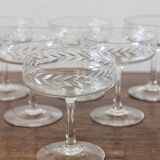 8 glasses of engraved crystal champagne