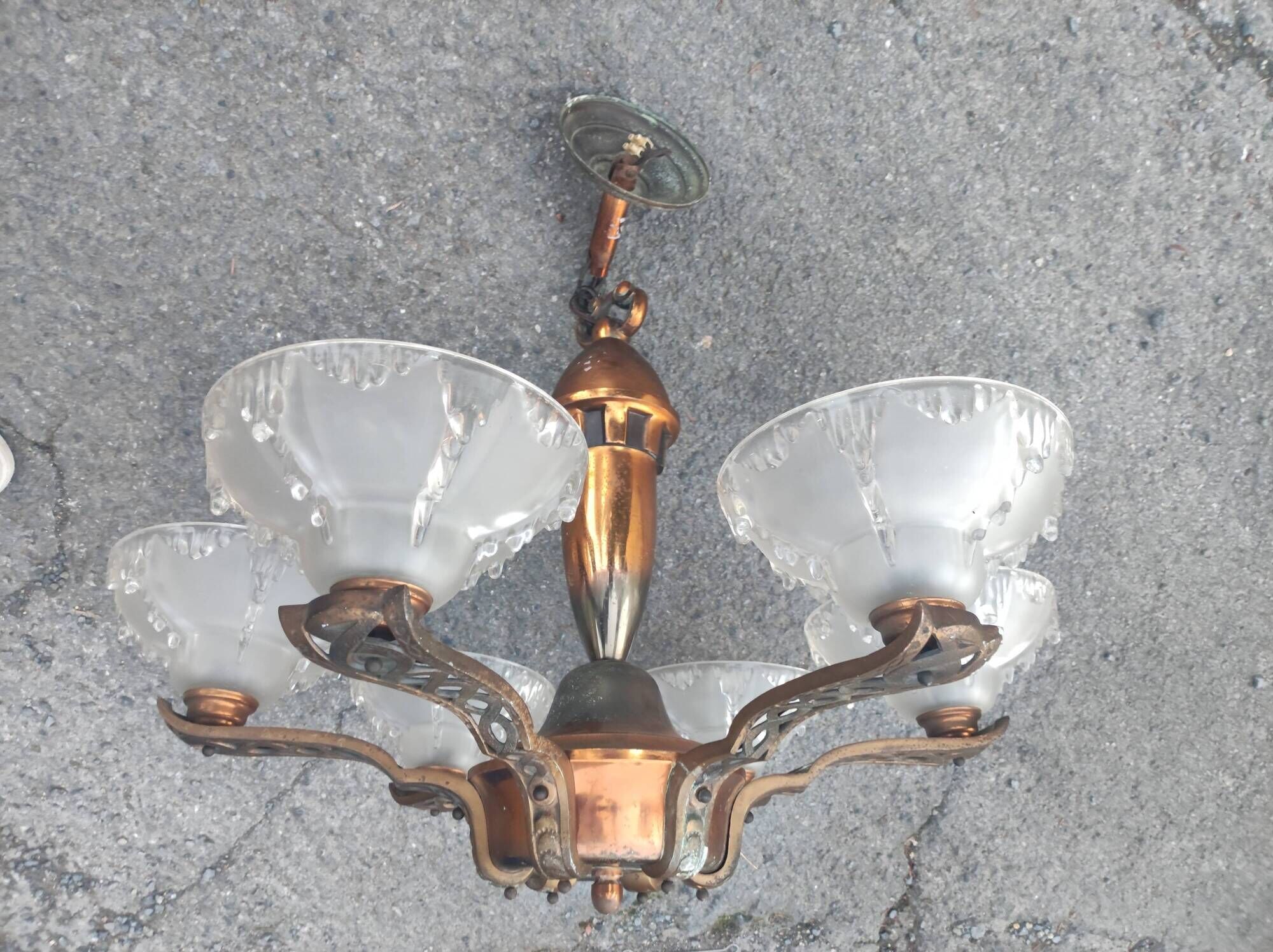 Chandelier suspension 6 branches Ezan France art deco