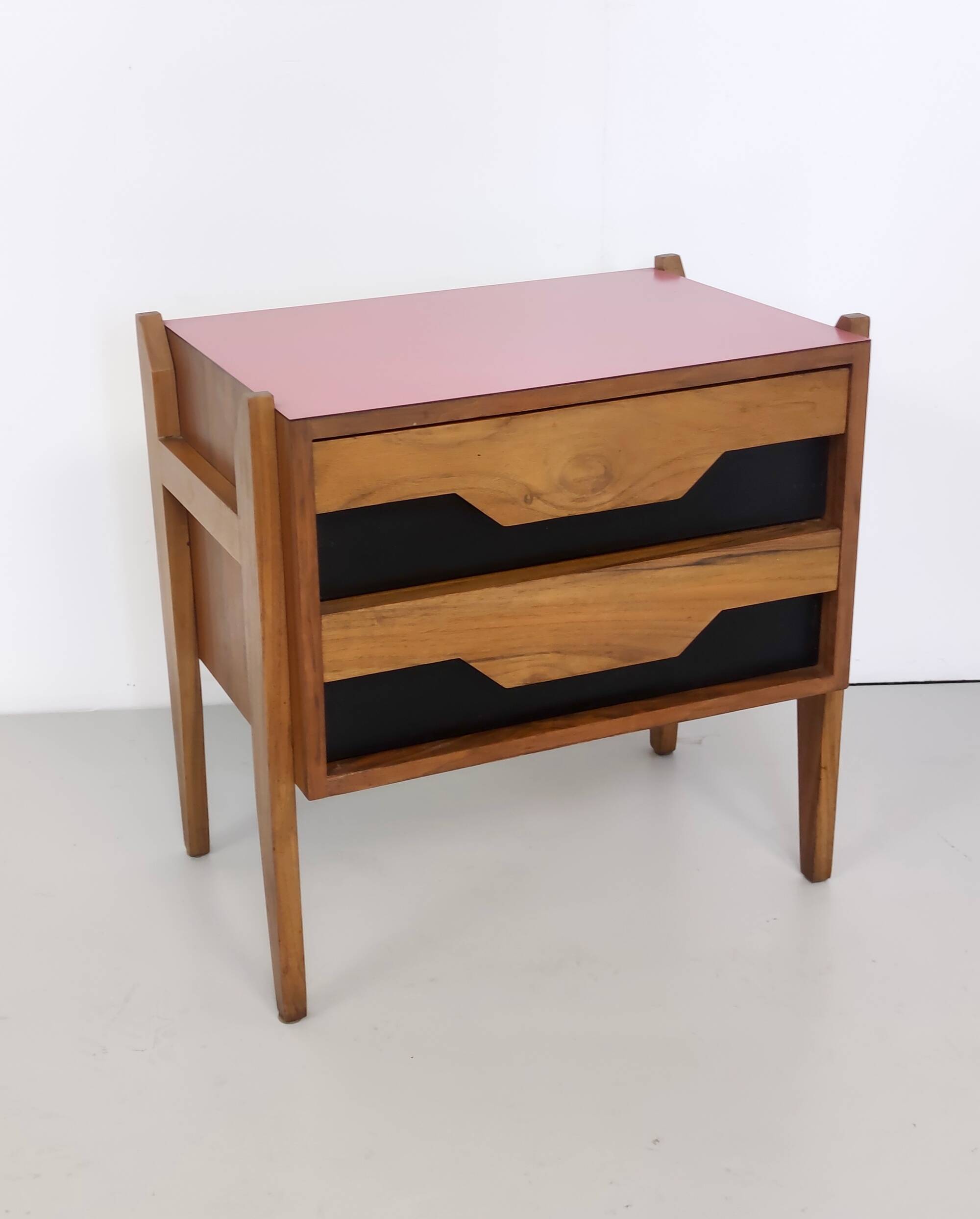 Walnut Nightstand attr. to Ico Parisi with a Pink Top and Black Drawers
