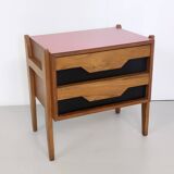 Walnut Nightstand attr. to Ico Parisi with a Pink Top and Black Drawers