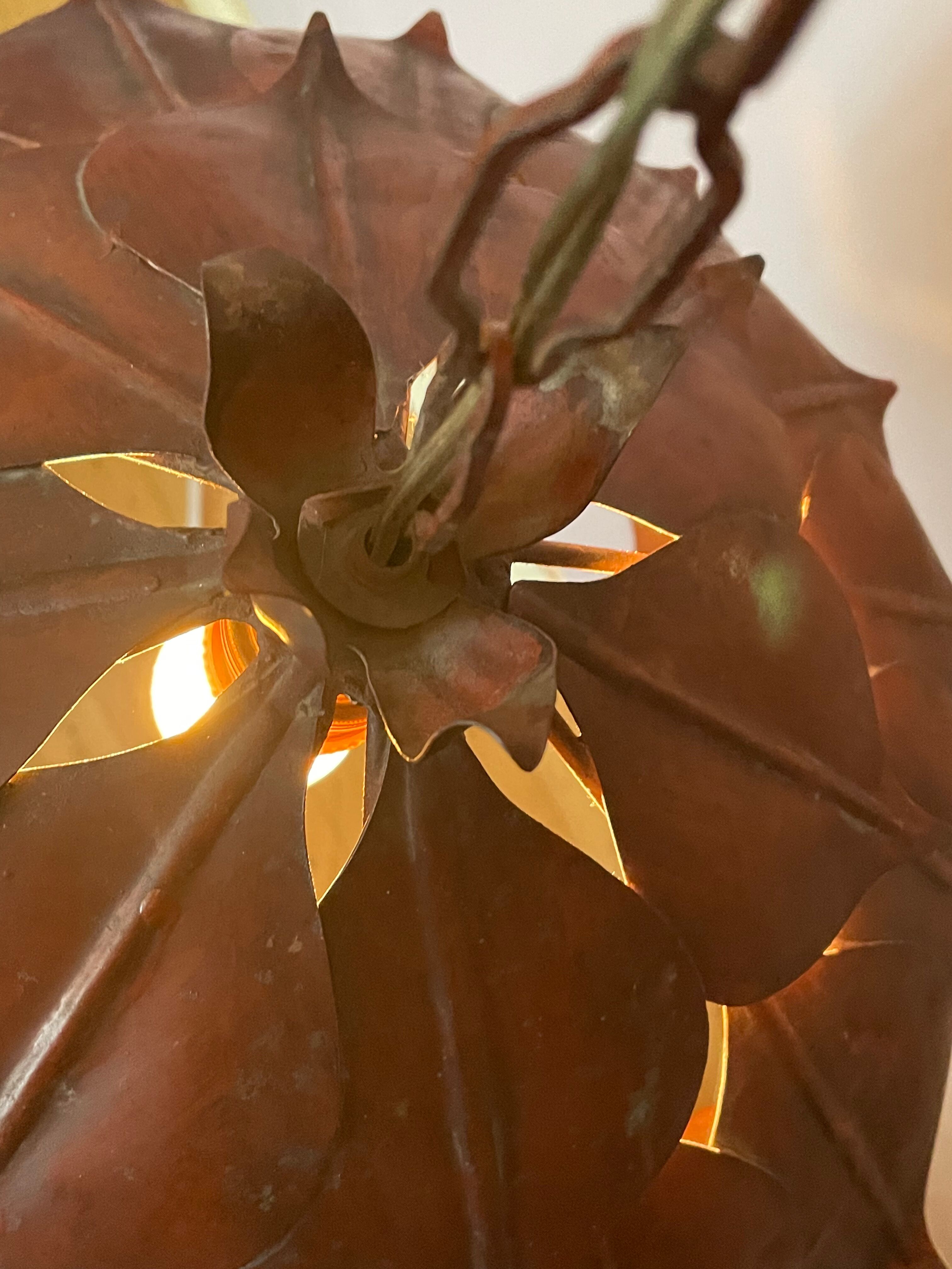 1970s metal chandelier Hans Kogl leaf patterns