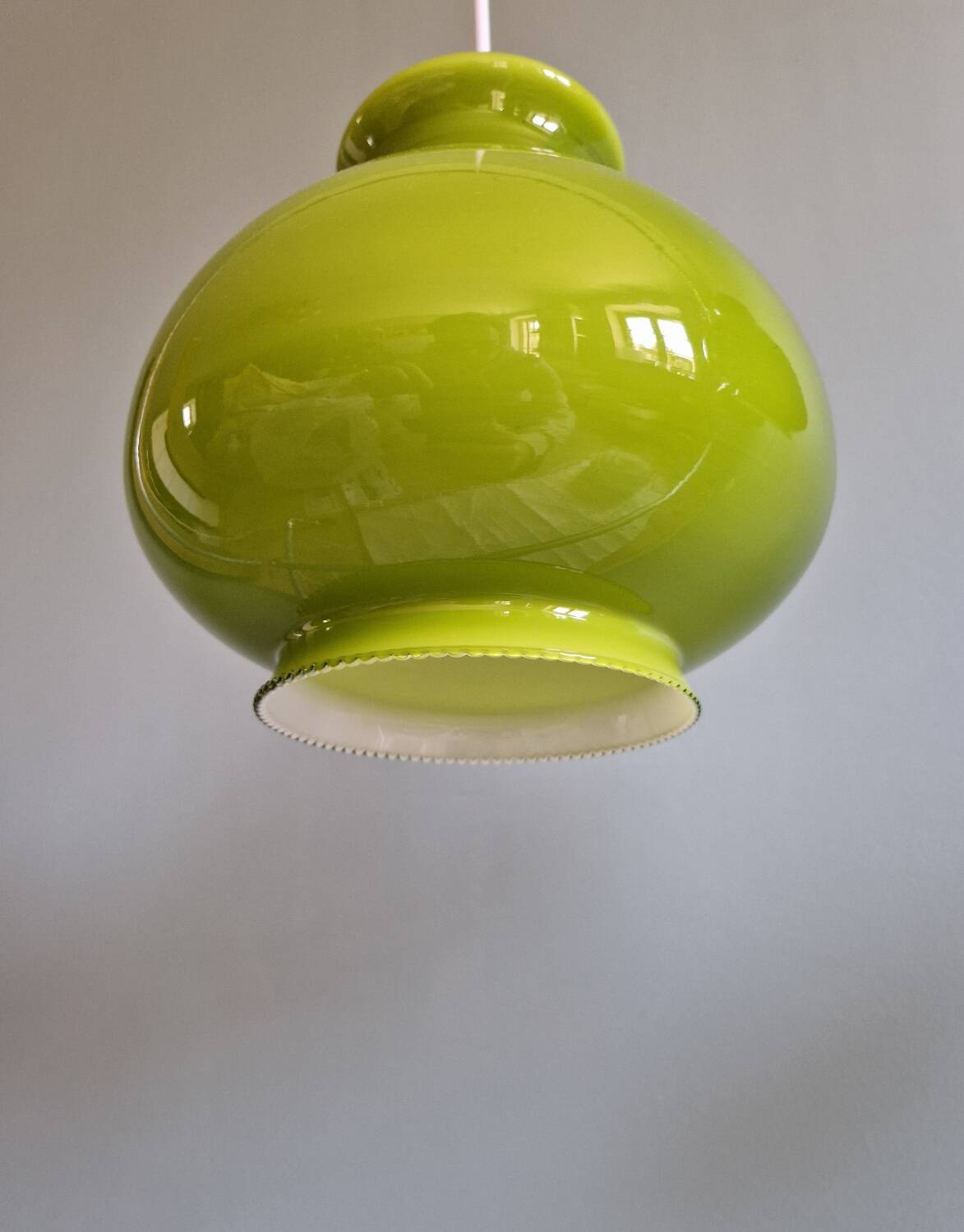 Vintage green opaline pendant light (4 available), 1960-70