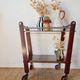 Vintage wooden and metal side table | Retro rolling cart