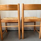 4 charlotte perriand style wood and straw chairs