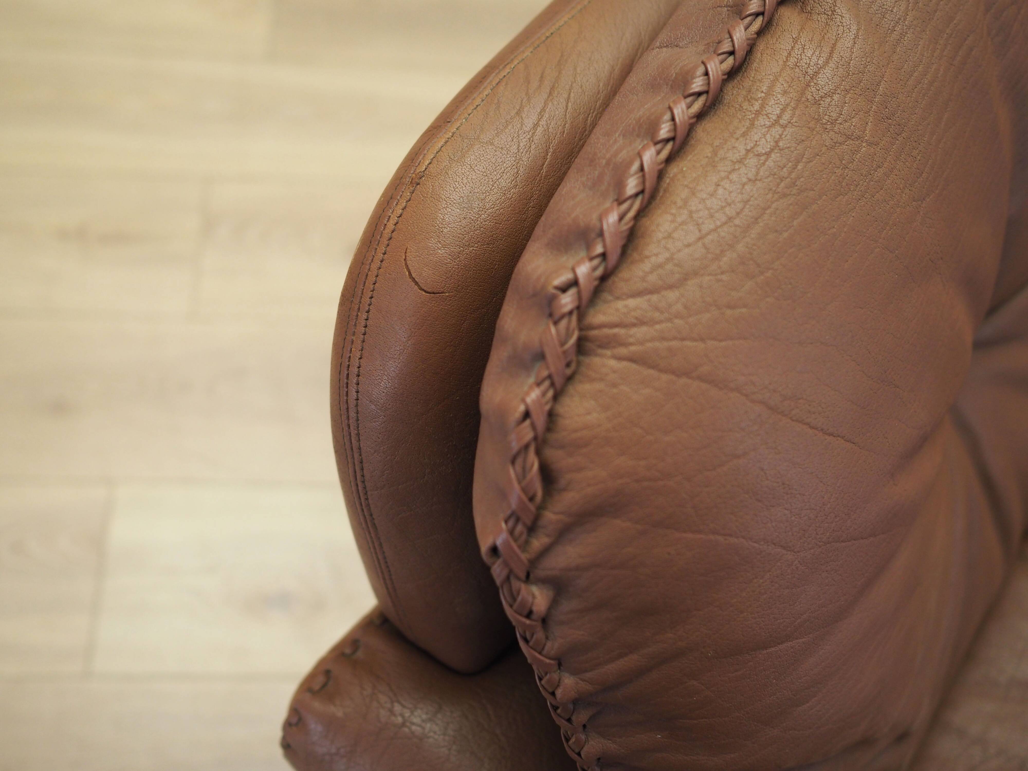 Brown leather sofa, Danish design, 1960s, manufactured by AS Vejen Polstermøbe