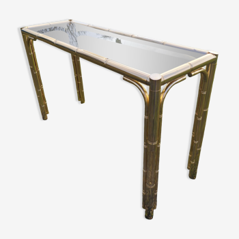 Gold console and vintage smoked glass, imitation bamboo 1970