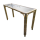 Console dorée et verre fumé vintage imitation bambou 1970