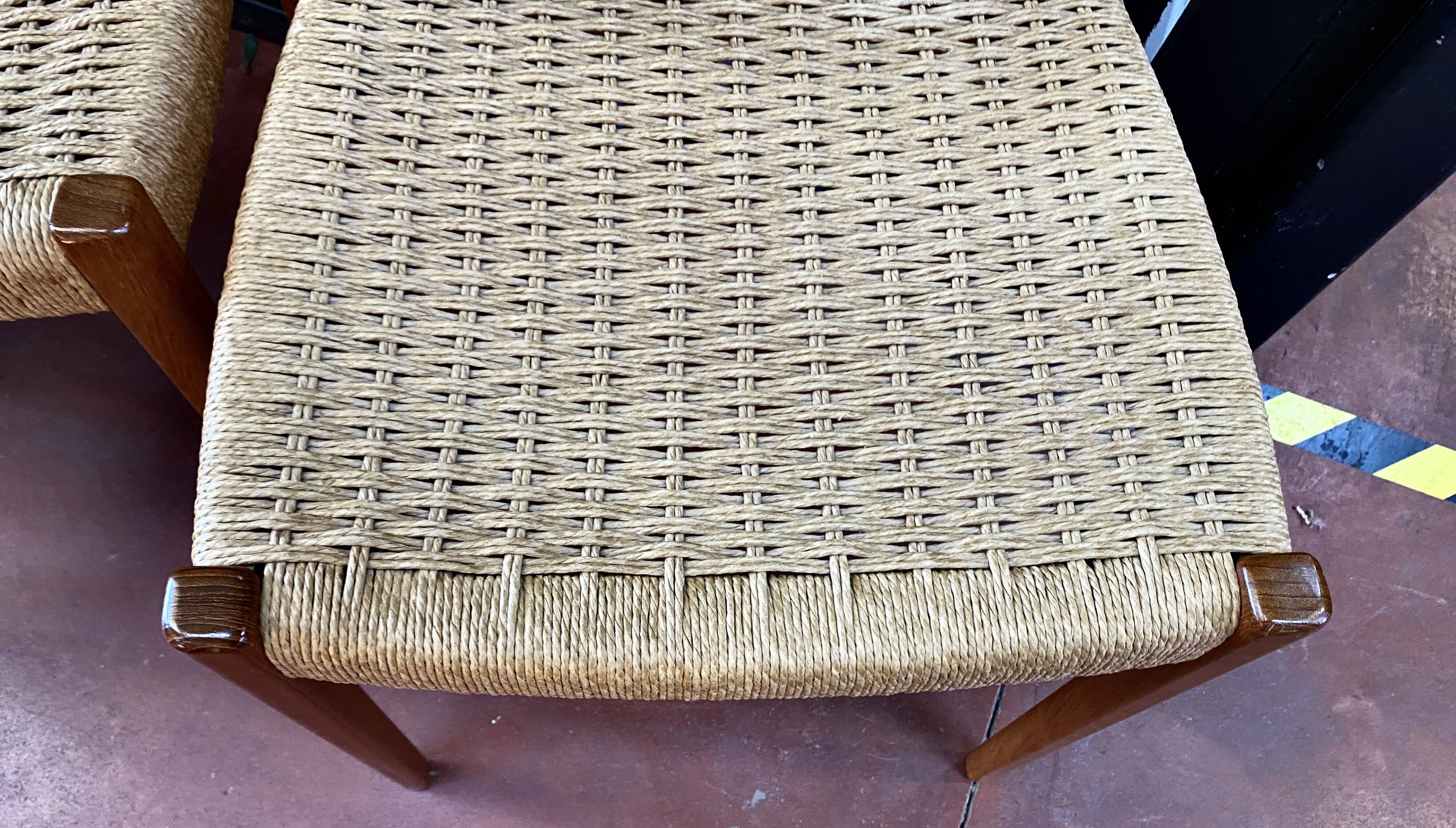 Suite Of 4 Scandinavian Teak And Rope Chairs By Svegards Markaryd