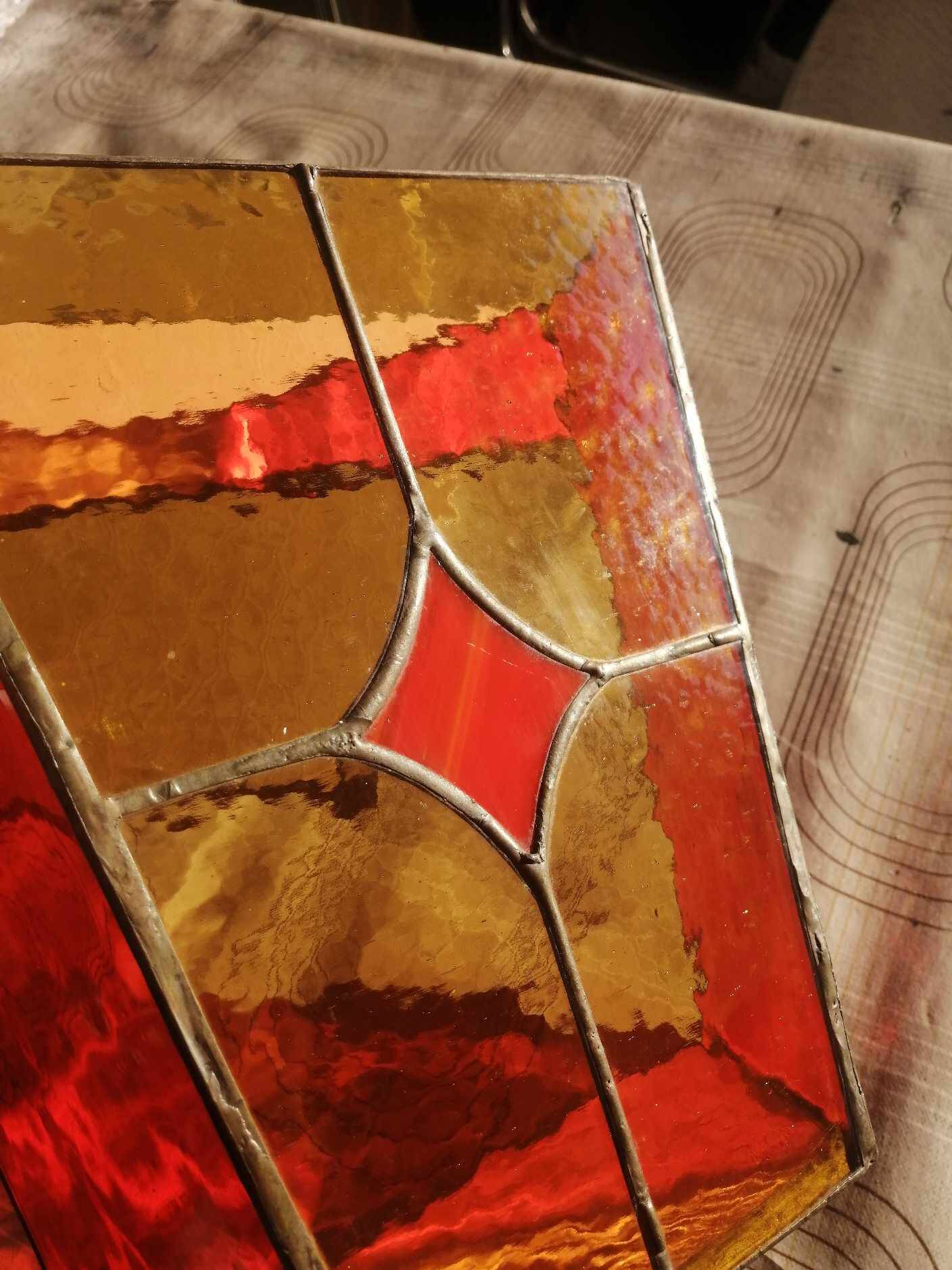 Pair of vintage stained glass and glass paste wall lights.