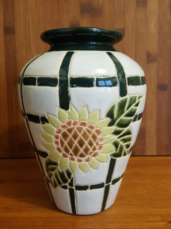 Vintage ceramic vase sunflower pattern