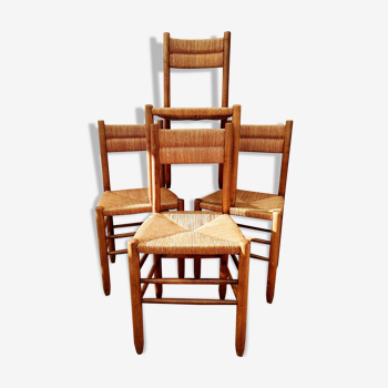 Série de 4 chaises assise et dossier  paillé