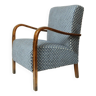 Fauteuil de salon art déco vintage 1940 rénové tissus jacquard bleu marin chaise art déco style original ethnique Boho tissus géométriques