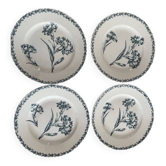 Set of 4 Lunéville ironstone dessert plates, Oeillet model