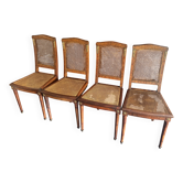 Set of four antique Louis XVI style chairs, wood and cane