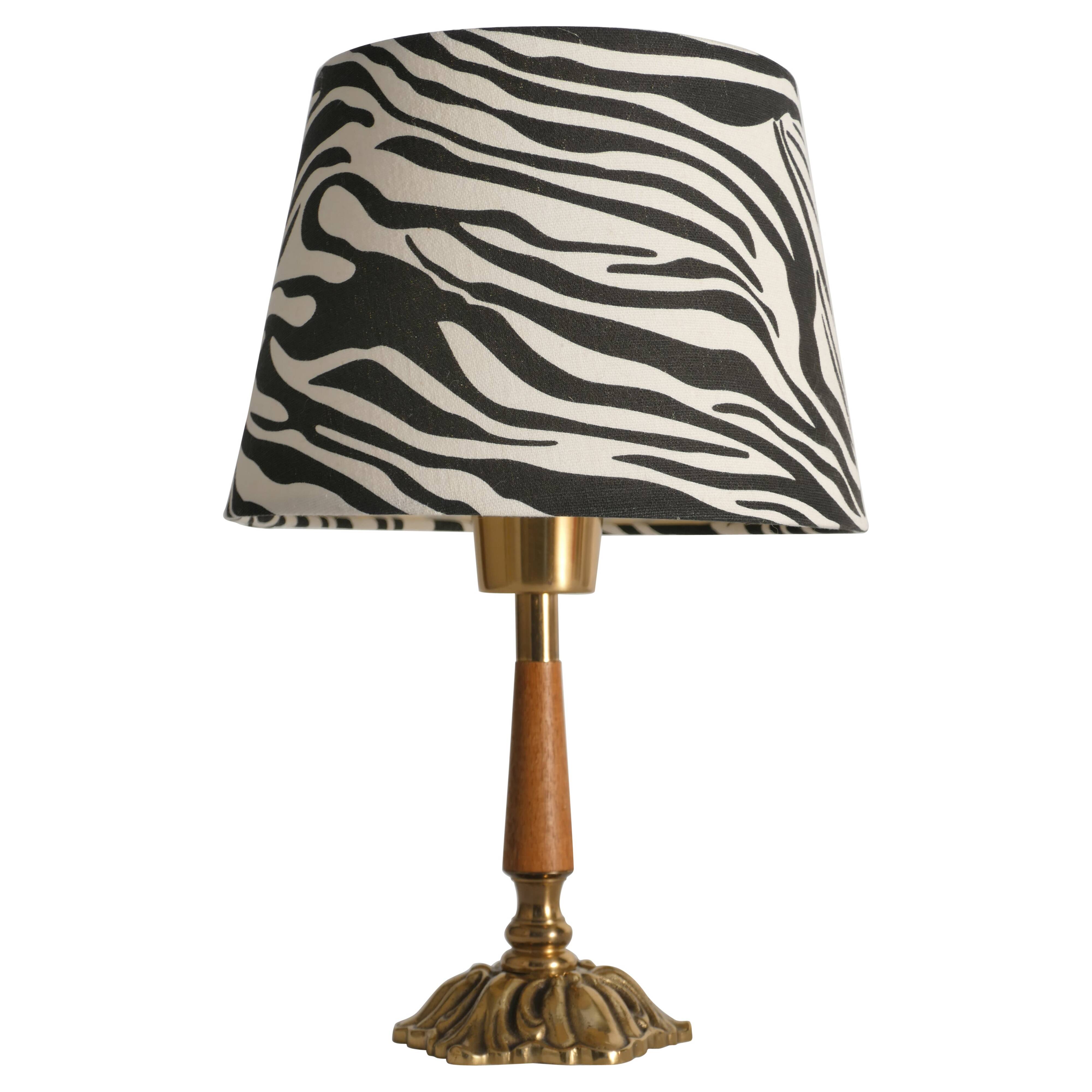 Brass Table Lamp with Teak, Asea, Sweden 1950s