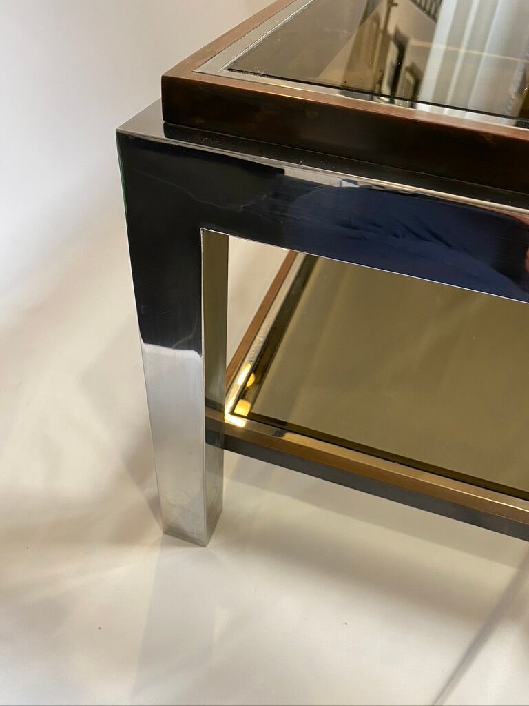 Table basse bicolore des années 1970 avec verre fumé d’après Willy Rizzo