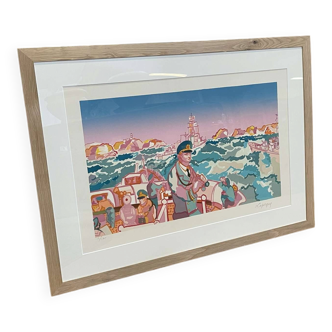 Lithograph by Charles Lapicque (1898-1988) - Maneuvers in the harbour of Brest