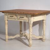 Table ancienne en bois massif blanc (France, vers 1900)