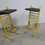 Paire de tabouret de bar italien ajustables jaune laqué et noir