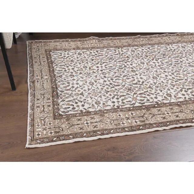 Vintage Turkish Oushak Handmade Wool Cotton White Area Rug 119x202