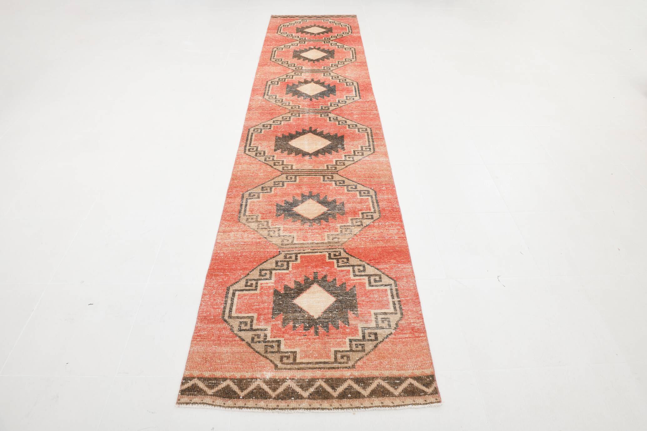 Vintage Pale Red Oriental Persian Runner Rug, 84x389Cm